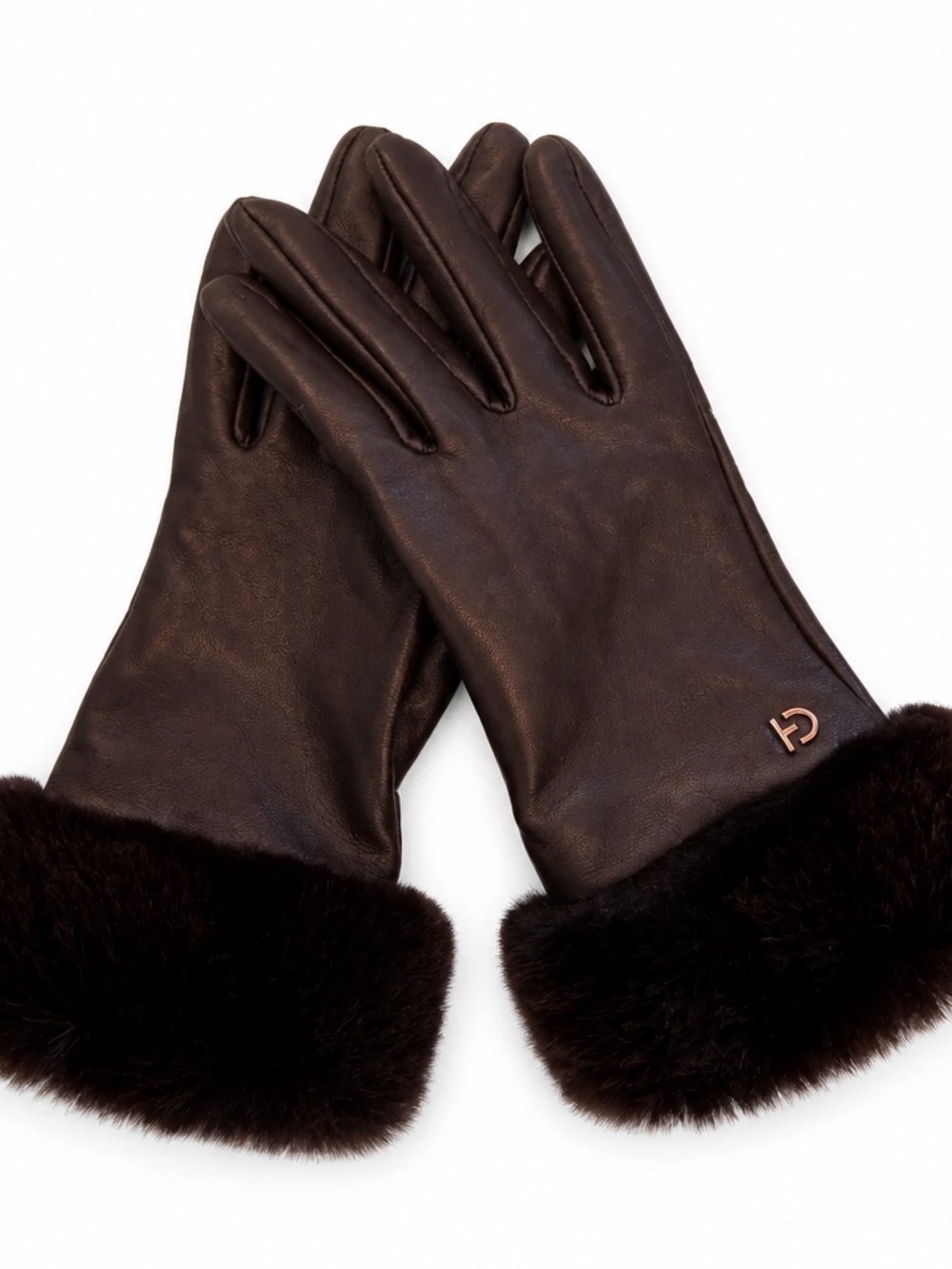 Cole Haan Black Leather Gloves with Fur Cuffs